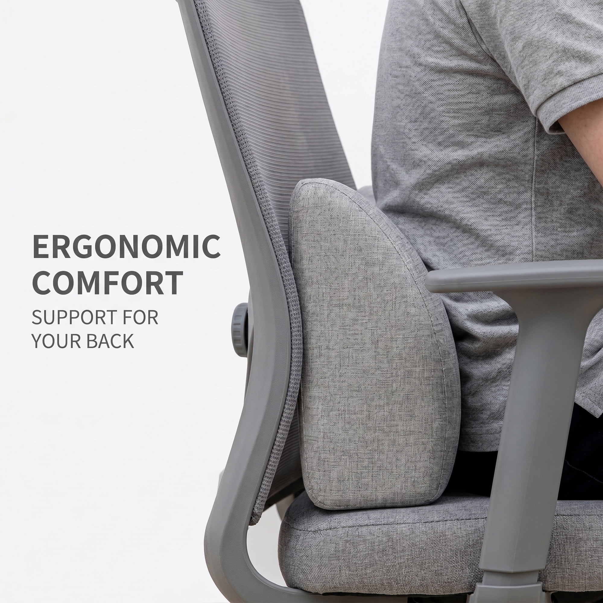 Unique Bargains Lumbar Support Pillow Cotton Back Support Light Gray 17.7" x 7.5" x 11"