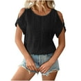 thumbnail image 2 of Yuwull Summer Tops For Women Womens Tops Casual Women'S New Solid Color Pullover Off Shoulder Hollowed Out Batball Sleeve T-Shirt For Women Summer Tops For Women On ClearanceXL, 2 of 6