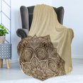 thumbnail image 4 of Brown Mandala Soft Flannel Fleece Throw Blanket, Close up Detail of Hand-Drawn Oriental Flower in Cultural Style, Cozy Plush for Indoor and Outdoor Use, 70" x 90", Beige and Brown, by Ambesonne, 4 of 5