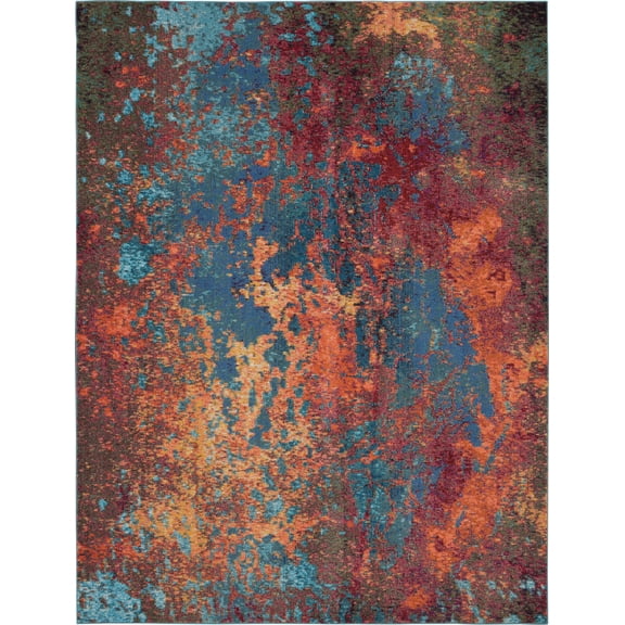 10' x 14' Blue and Orange Abstract Power Loom Area Rug