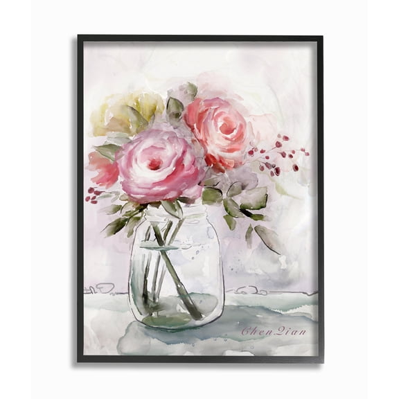 Stupell Industries Flower Jar Pink Green Watercolor Painting Framed Wall Art by Main Line Studio