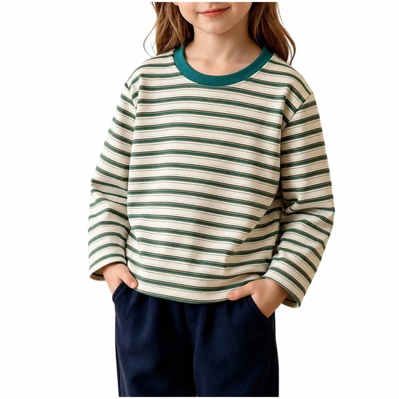 VIPOIN Striped Long Sleeve Shirt for Kids, Crewneck Casual Soft Daily Top, Sizes 2-12 Years