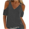 thumbnail image 2 of ICHUANYI Clearance Women Summer Sexy T- Shirt Cold Shoulder Pullover Blouse V-Neck Short Sleeve Solid Tops(Gray, XXL) ICHUANYI WER2023080800927, 2 of 5
