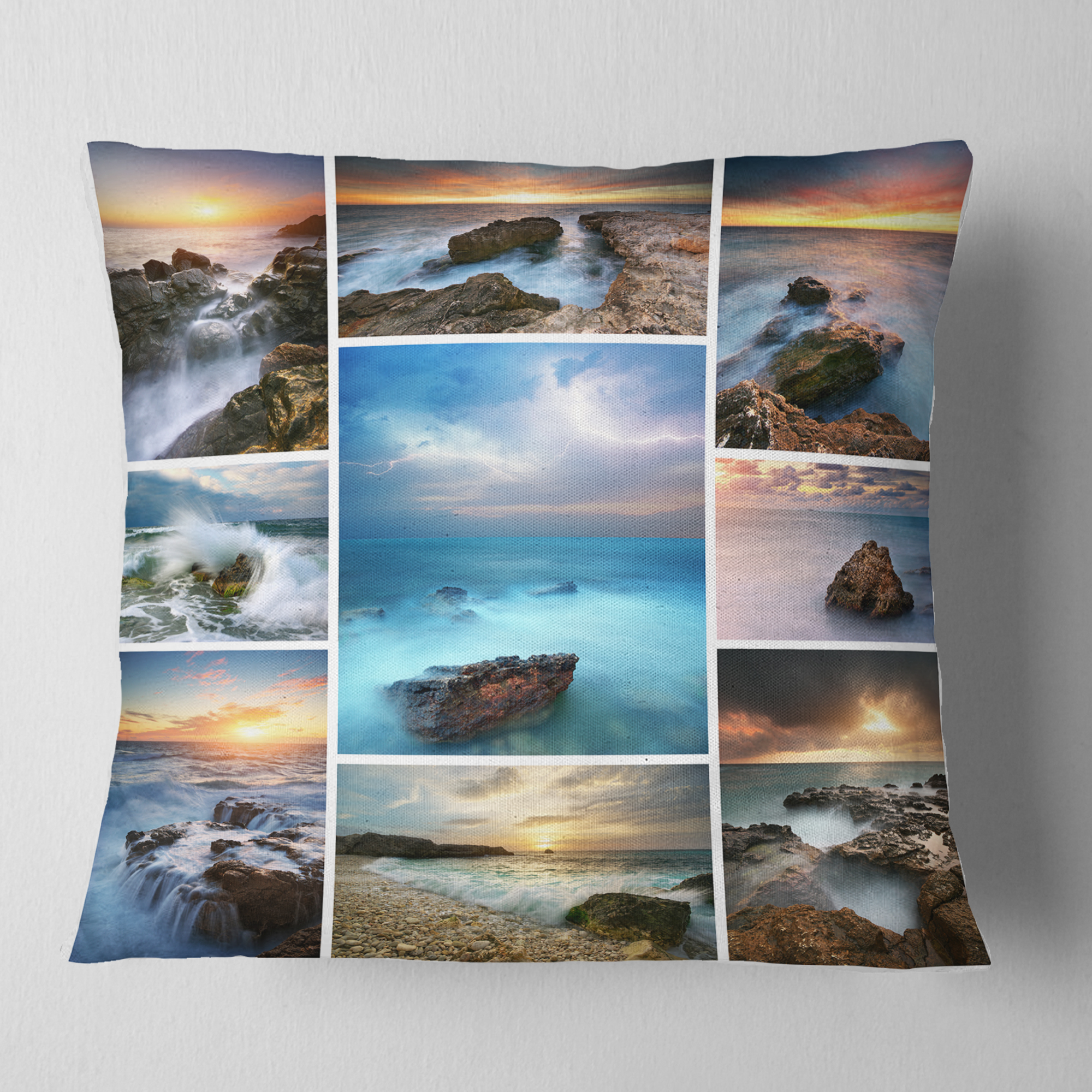 Designart Sea and Shore Collage - Seascape Photography Throw Pillow - 18x18