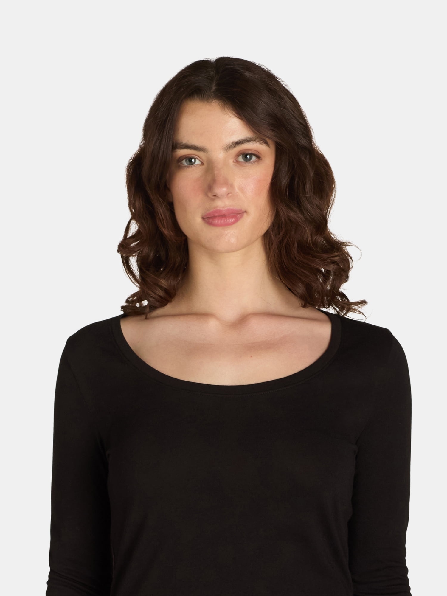 No Boundaries Scoop Neck Everyday Tee with Long Sleeves, 1 and 3 Pack, Women's