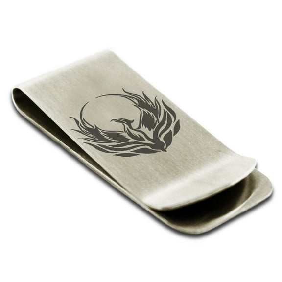 Tioneer Stainless Steel Greek Mythology Phoenix Engraved Money Clip Credit Card Holder