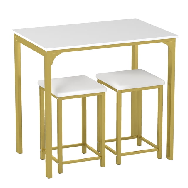 Giantex 3 Pieces Dining Table Set, Modern Bar Table Set w/2 Bar Stools, Counter Height Table Set for Living Room Restaurant