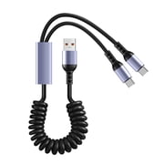 HEMLBOYW 66W USB C Cable Retractable Spring Designs Double Type C Charging Cable, Supports Simultaneous Charging for Two Devices