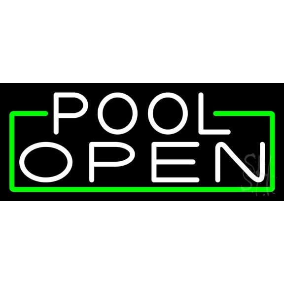 White Open Pool With Green Border LED Neon Sign 10 x 24 - inches, Clear Edge Cut Acrylic Backing, with Dimmer - Bright and Premium built indoor LED Neon Sign for Bar decor.