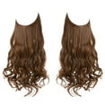 thumbnail image 1 of Zhuge Peluca larga ondulada con línea de tamaño ajustable transparente, pieza de cabello rizado, pieza de cabello secreto oculto para mujeres, sin clip, 18 pulgadas, marrón claro, 1 of 3