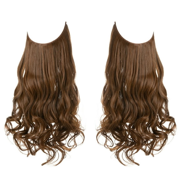 Namzi Long Wavy Wig piece with Invisible Transparent Adjustable Size Fish Line Curly Hair Piece Hidden Secret Hairpiece for Women No Clip 18 Inch,Light Brown