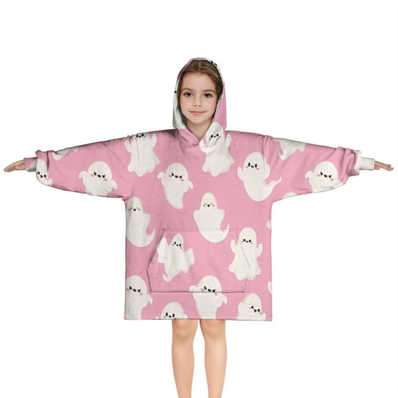Sweet Ghost Halloween Pattern Blanket Hoodies for Kids 6-13YR Oversize Wearable Blanket Hoodies for Boys Girls Teens