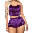 thumbnail image 1 of Dewadbow Women 2pcs Velvet Sleepwear Spaghetti Strap Velvet Shorts Pajama Set Ladies Sleepwear female Pajama Party Set, 1 of 6