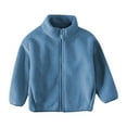 thumbnail image 4 of Boys Girls Fleece Jackets No Hood Casual Winter Warm Sherpa Fuzzy Coat Full Zip Pocketed Long Sleeve Outerwear, Sky Blue 1 Years, 4 of 7
