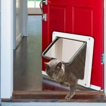 Durable Cat Dogs Flap Doors Kitten Gate 4 Ways Locking Tunnel Replacement Lockable Pets Door for Screen Window Exterior/Interior Puppy Doggie White