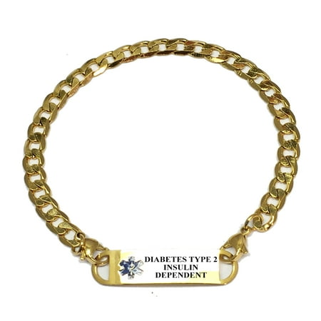Diabetes Bracelet Type 1 Kids Gold Plate Curb Link