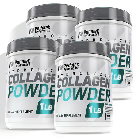 4 Pack Perfotek USA Collagen Peptides Hydrolyzed Powder 16 oz Non-GMO Grass-Fed Gluten-Free Kosher Unflavored - Easy To Mix Drink - Premium Beef Collagen Powder 1 pound
