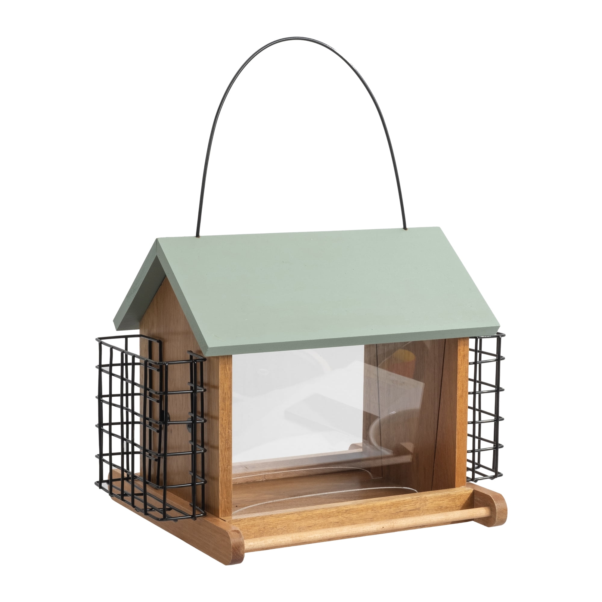 Vibrant Life Wood Hopper Bird Feeder with Double Suet Cages, 10 lb Capacity