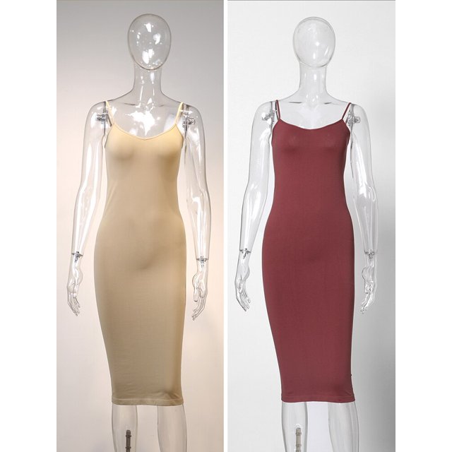 Jastie Seamless Nude Slip Dress 2022 Summer Women Adjustable Strap Sexy Vestidos Stretchy Bodycon Slim Midi Dress UnderdressOne Size Gao Jinjia LED