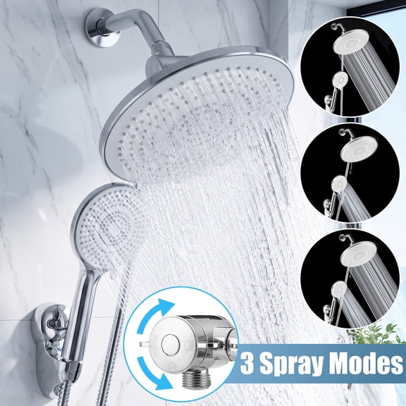 YEERSWAG 9" High Pressure Rain Shower Head with Handheld Shower Combo, Chrome Plated Bathroom Shower System with 3 Spray Modes 60" Stainless Steel Hose, Adjustable Bracket & Easy Installation