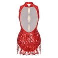 thumbnail image 4 of Vxuxlje Women Shiny Tassels Shiny Sequins Ballroom Latin Dance Leotard Flowy Fringe Bodysuit Red XXL, 4 of 6