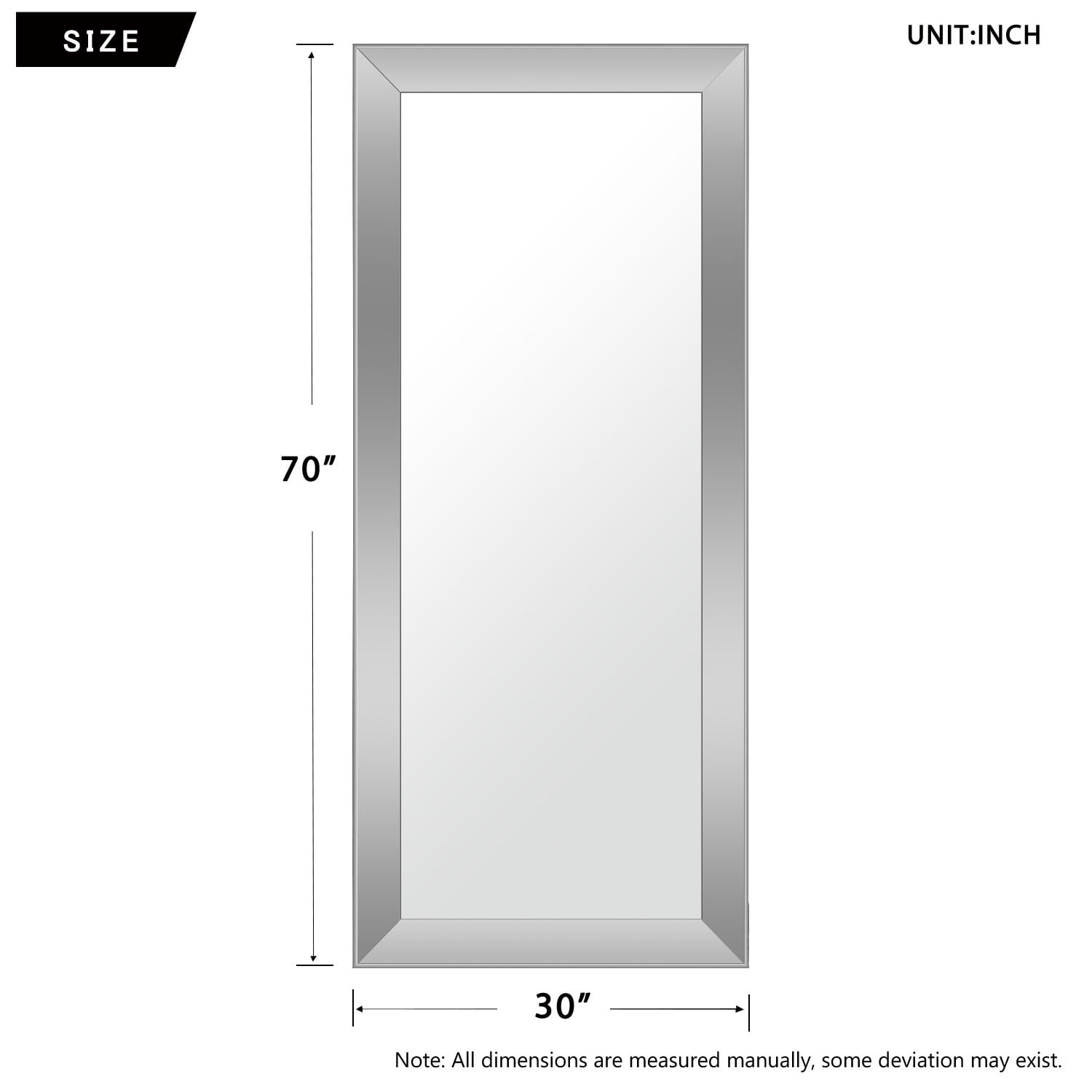 70"x30" Large Floor Mirror PS Framed Wall Mounted Mirror,Sliver