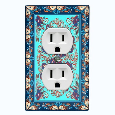 Metal Light Switch Plate Cover Teal Purple Mandala Flower Heart Tile Pattern TIL035