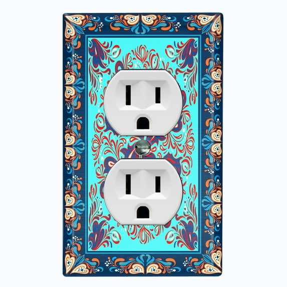 Metal Light Switch Plate Cover Teal Purple Mandala Flower Heart Tile Pattern TIL035