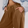thumbnail image 3 of fheaev Wide Leg Linen Pants For Women Summer Drawstring Elastic Waist Loose Cotton Linen Pants With Pockets Lightweight Trousers Pants Summer Casual Outing Pants, 3 of 9