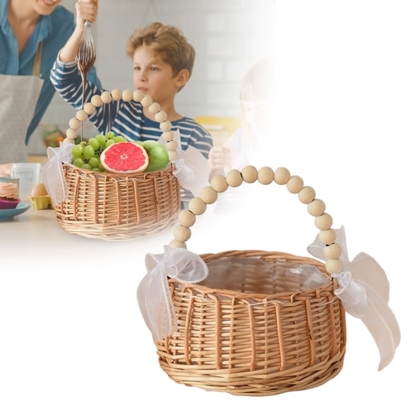 Easter Large Multipurpose Wicker Basket With Handle, 3.54"X5.91" Wicker Picnic Basket With Liner, Empty Gift Basket, Oval Willow Woven Basket For Fruit, Wine, Gathering, Wedding, Picnic