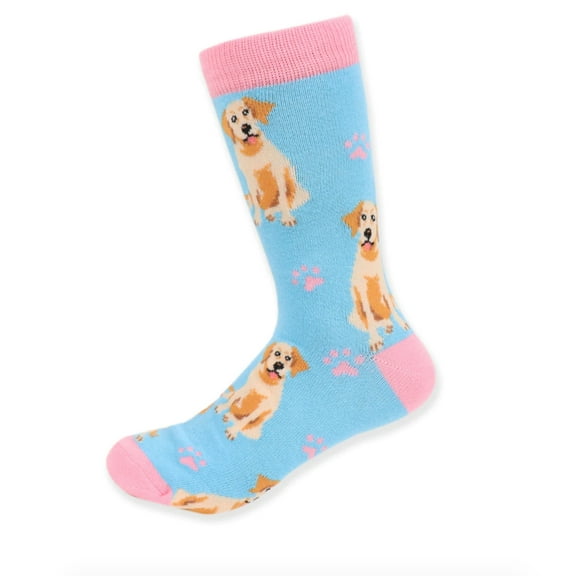 Urban-Peacock Women's Novelty Fun Crew Socks for Dress or Casual - Golden Retrievers - Blue & Pink, 1 Pair
