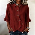 thumbnail image 2 of Edvintorg Women's Blouses & Button-Down Shirts Fashion Turndown Collar 3/4 Sleeve Casual Loose Tops Summer Clothes for Women Wine M, 2 of 6