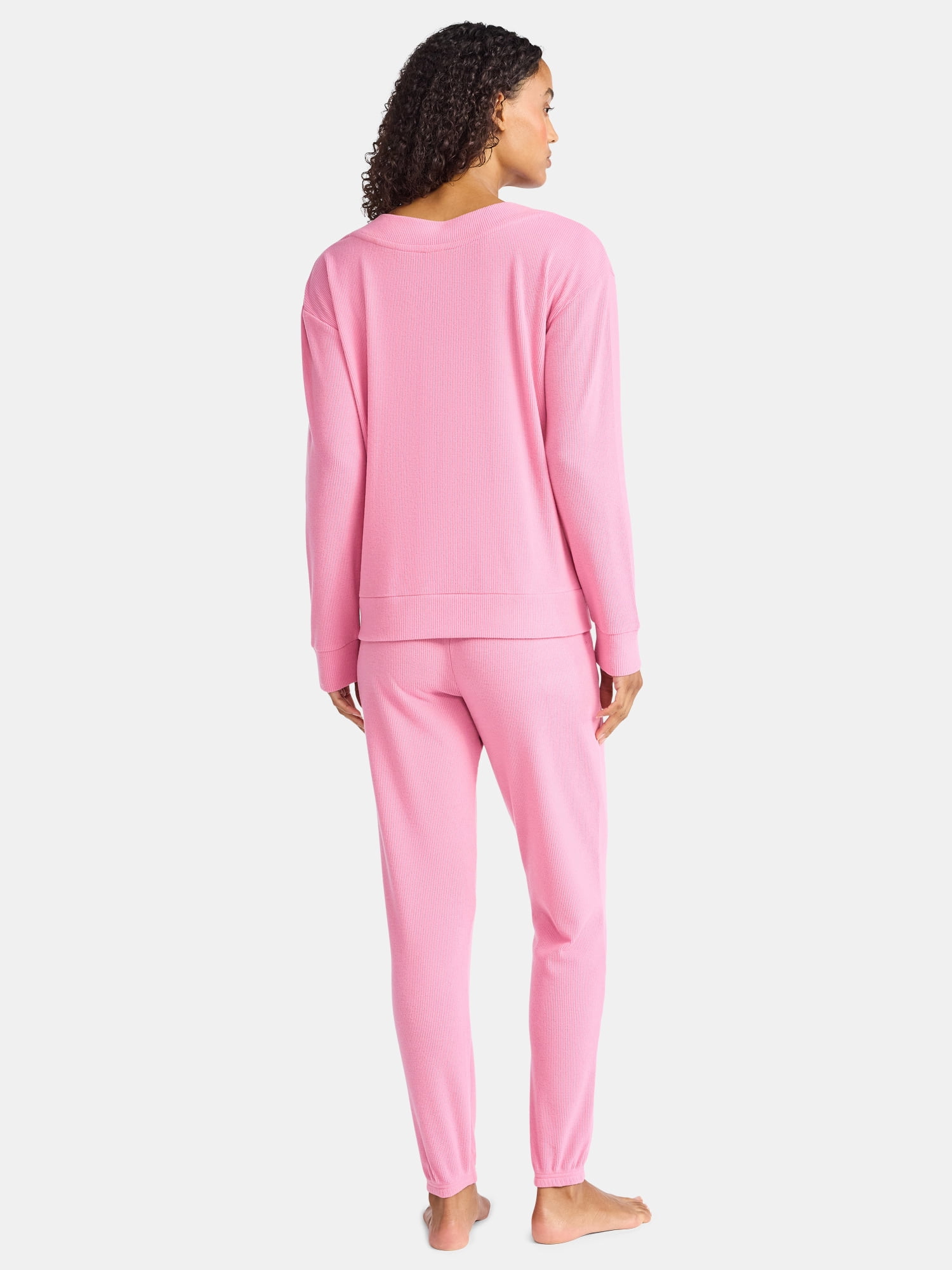 Lissome Women’s Soft Double Brushed Waffle Knit Long Sleeve V-yoke top and Jogger Pant Pajama Set , Sizes S-3X