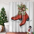 thumbnail image 4 of Christmas Red Ice Shoes Shower Curtains for Bathroom, Berry Pine Needles Ribbon Wood Striped Waterproof Fabric Shower Curtain for Bathroom Bathtub Decoration, Machine Washable, 60"x72", 4 of 9