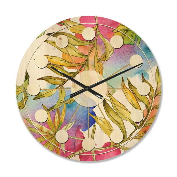 Designart 'Foliage Tropical II' Mid-Century Modern Wood Wall Clock
