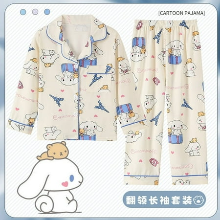 

Cartoon Kuromi Kawaii Sanrio Hello Kitty Cinnamoroll Long Sleeve Pajamas My Melody Summer Girls Cardigan Set Pajamas Christmas