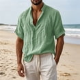 thumbnail image 2 of Men's Cotton Linen Shirts Solid Loose Short Sleeved Collar Buttons Top Soft Comfort Casual Tee Shirts Holiday Street Clothing Summer Beach Wear, 2 of 7
