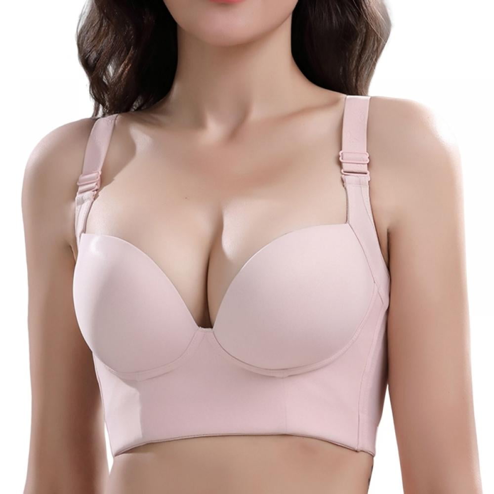 Women's Deep Cup Bra Full Back Coverage Wirefree Push up Bra Plus Size D Cup  