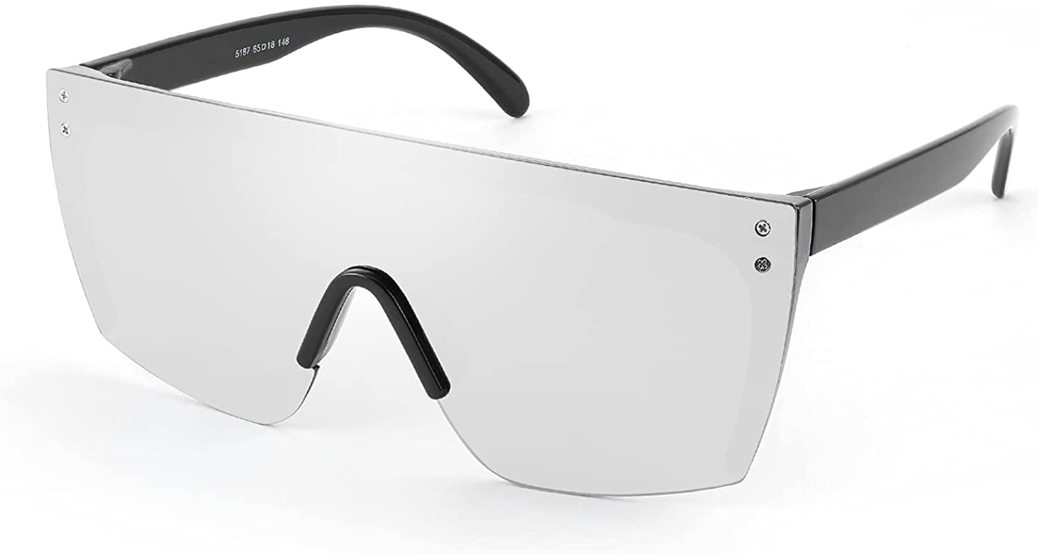 FEISEDY Oversized Rimless Mirrored Sunglasses for Women Men 2021 Flat Top  Shield Wrap Square UV400 B2761…