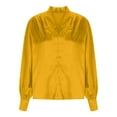 thumbnail image 7 of Delliss Women's Soft Satin Silk Shirt Pleated Long Sleeve Work Top Yellow XXL, 7 of 7