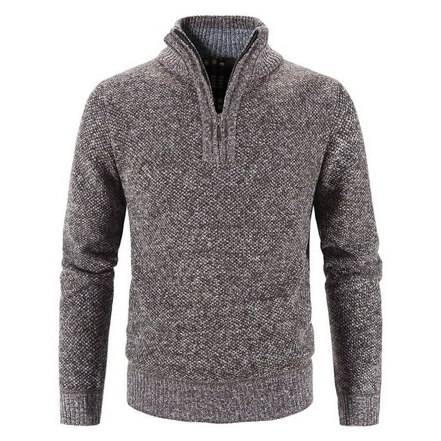 Men's Half High Neck Pullover Bottom Shirt Slim Winter Half Zipper Knit Simple Solid Colour Sweater Clothes