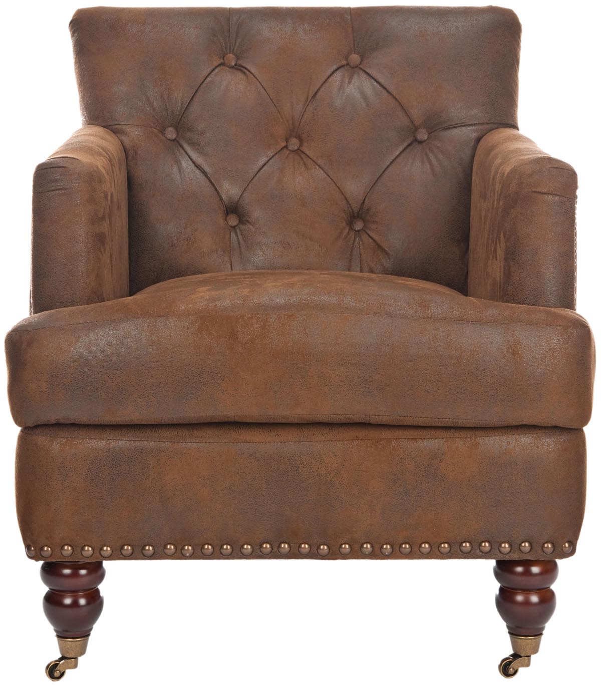 SAFAVIEH Colin Industrial Tufted Club Chair with Casters, Antique Brown