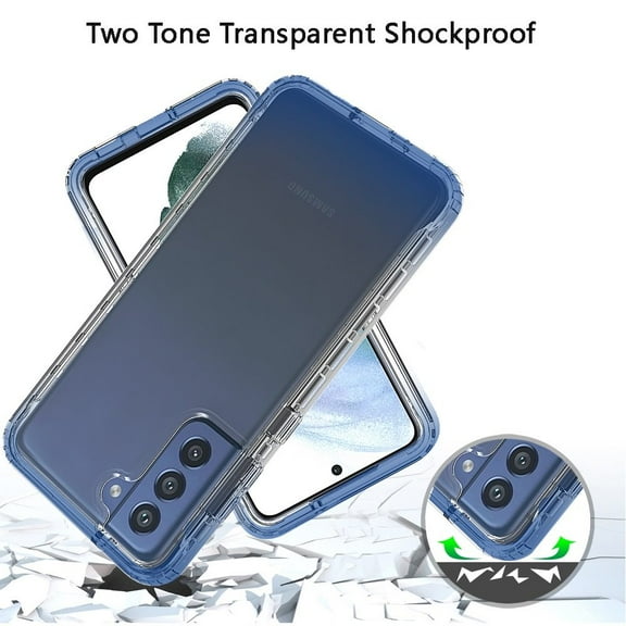 Phone Case for Samsung Galaxy S21 Fan Edition Dual Layer Hybrid Clear Gradient Two Tone Transparent Shockproof Rubber TPU Frame Cover for Galaxy S21 FE - Blue