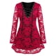 thumbnail image 1 of Talla grande Flower Lace Sheer Lace Up Tunic Tee Rosegal Mangas largas de talla grande, 1 of 5