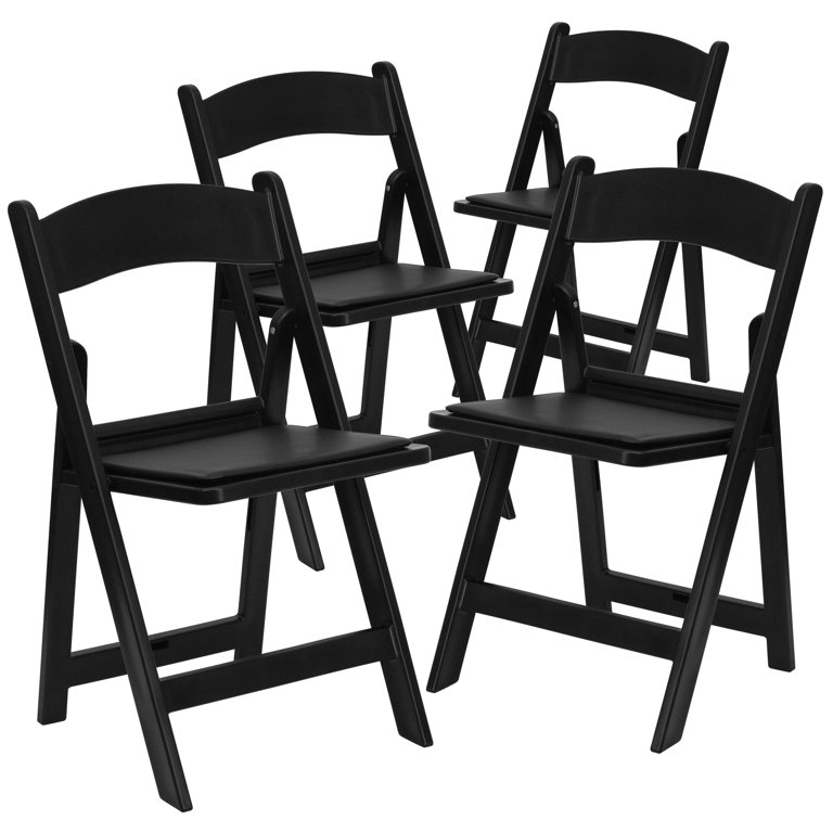 Emma + Oliver Folding Chair - Black Resin – 4 Pack 1000LB Weight