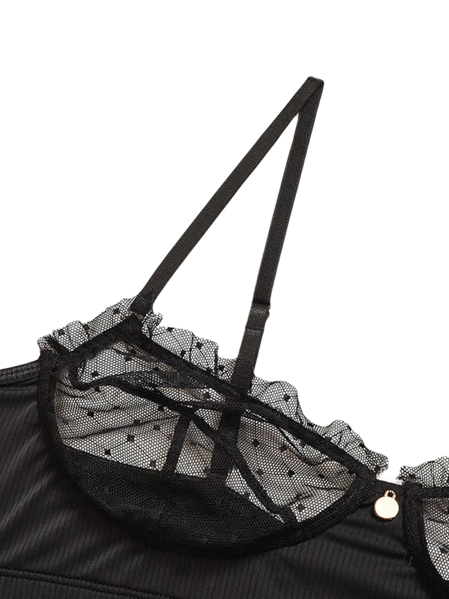 LSFYSZD Women's Sexy 2Pcs Lingerie Sets Ladies Lace See-through Push Up Bra  + Black Thong