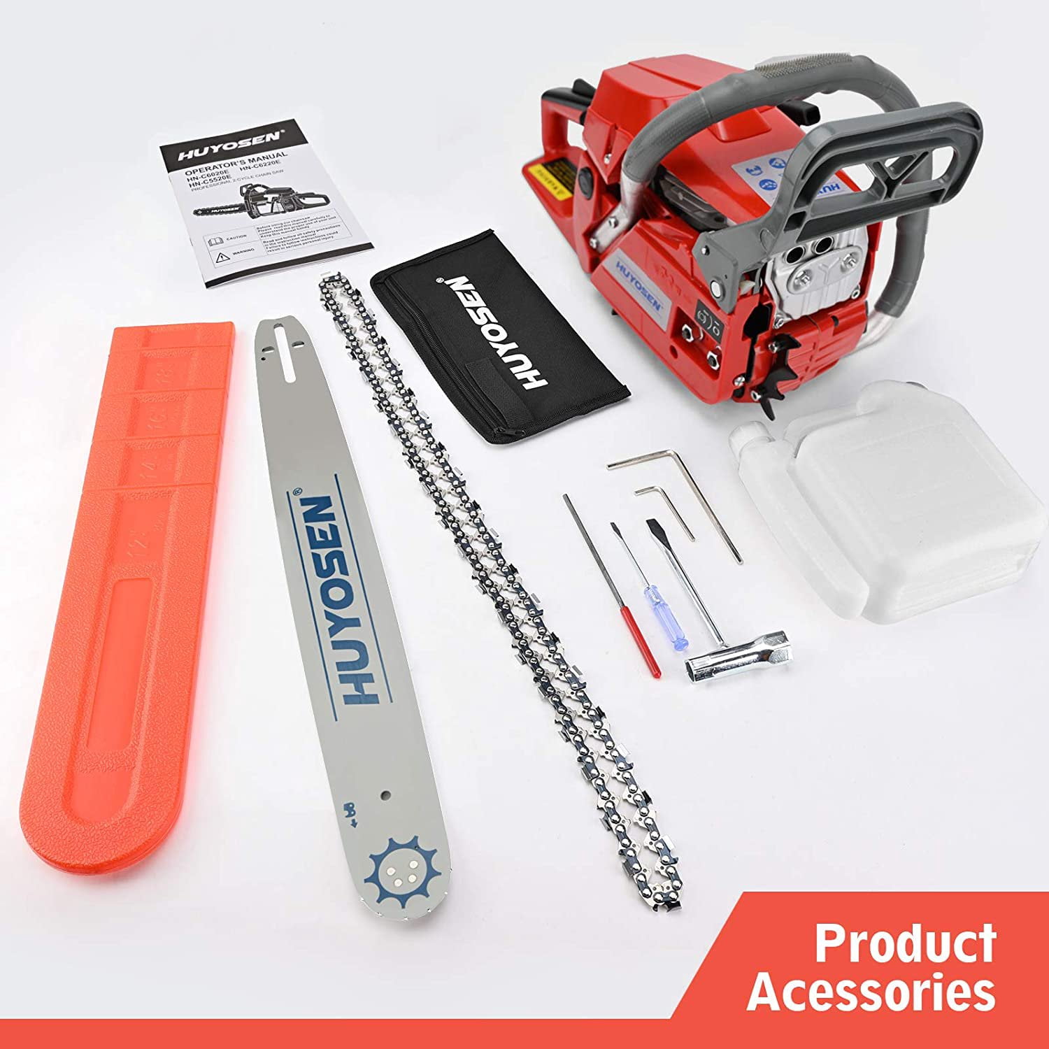 HUYOSEN 20 62cc 2-Cycle Gas Powered Chainsaw, Automatic Oiling System, Low-Kickback Bar
