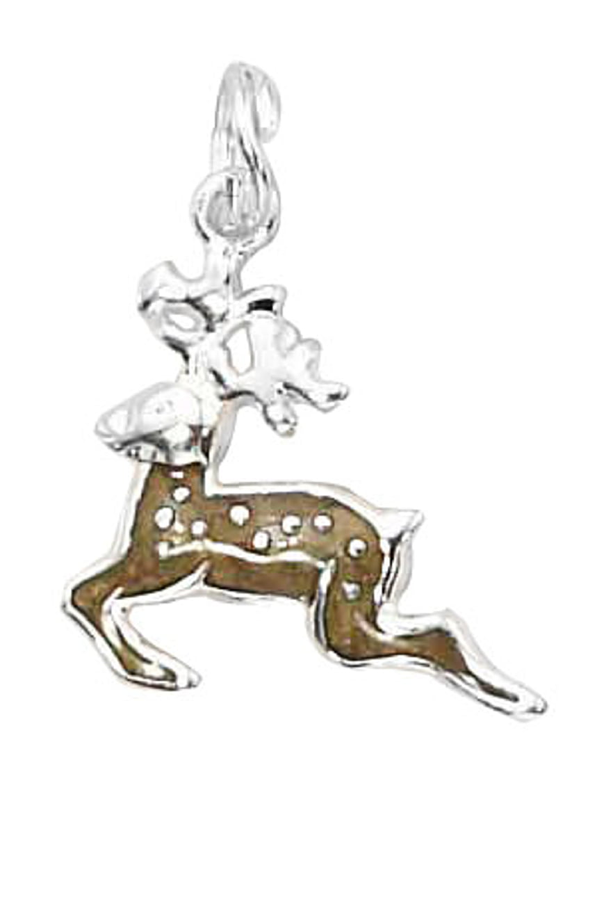 Sterling Silver Womens 1mm Box Chain 3D Flying Reindeer Pendant Necklace