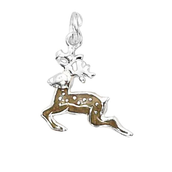 Sterling Silver 24" 1mm Box Chain Small Enameled Flying Reindeer Pendant Necklace