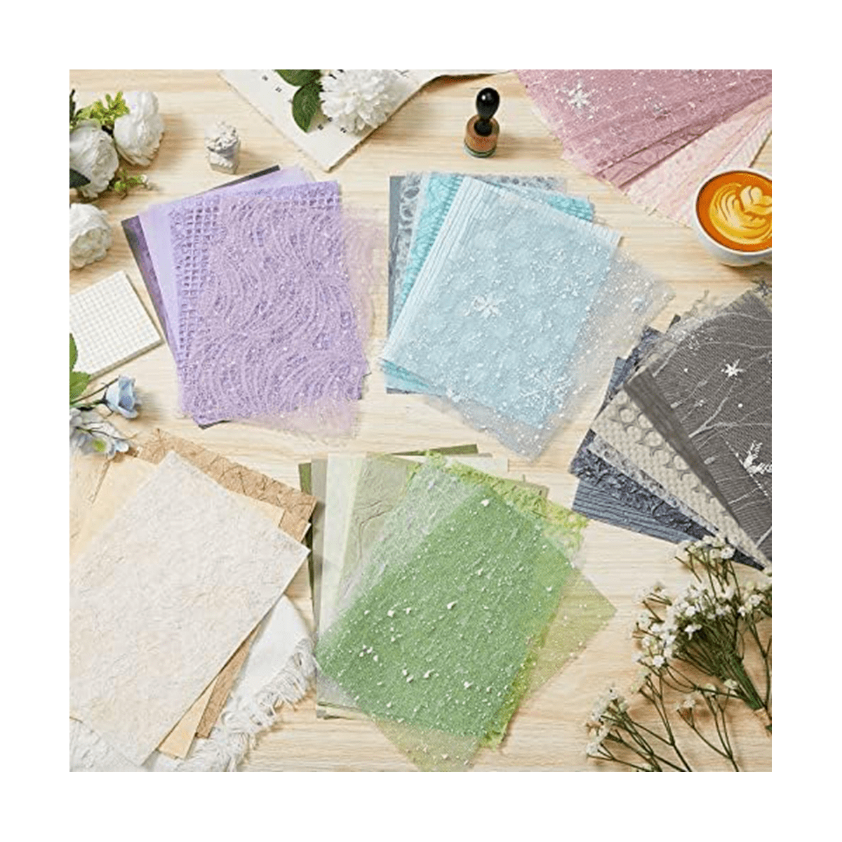 60Sheets Scrapbooking Paper A5 Paper Scrapbooking Paper Embossed Paper for Scrapbooking Journaling Craft Art Card Making